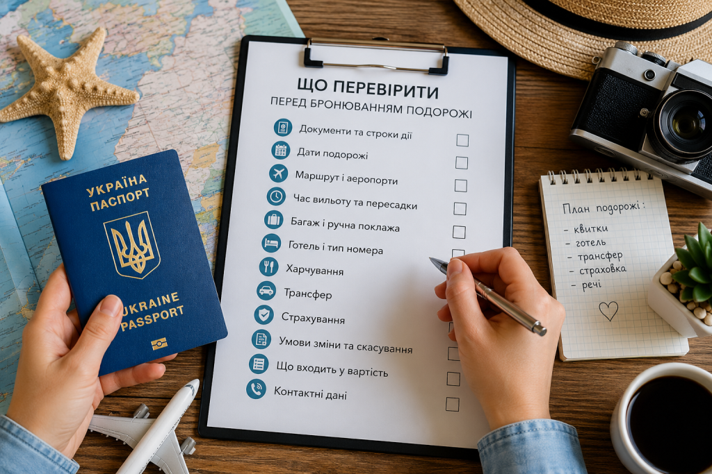 Чекліст перед бронюванням подорожі з українським паспортом, картою та документами